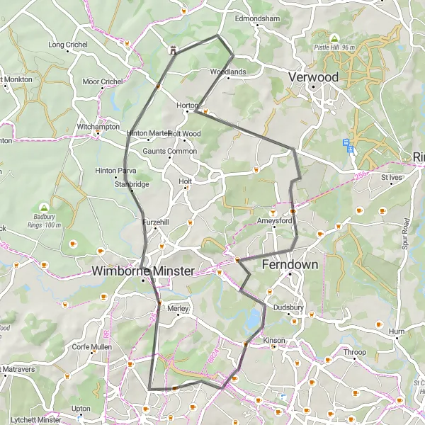 Map miniature of "Charming Rural Roads and Historic Gems" cycling inspiration in Dorset and Somerset, United Kingdom. Generated by Tarmacs.app cycling route planner