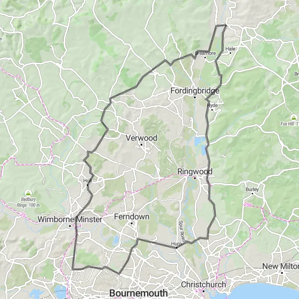 Map miniature of "Dorset Countryside and Historic Landmarks" cycling inspiration in Dorset and Somerset, United Kingdom. Generated by Tarmacs.app cycling route planner