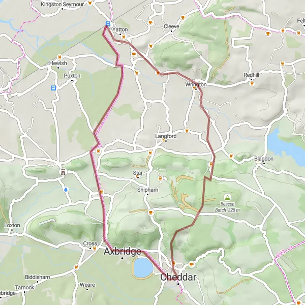 Map miniature of "Scenic Gravel Ride" cycling inspiration in Dorset and Somerset, United Kingdom. Generated by Tarmacs.app cycling route planner