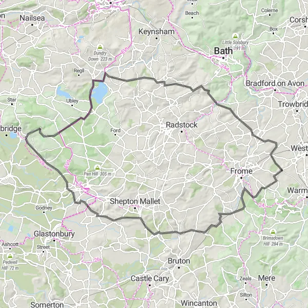 Map miniature of "Cheddar Gorge Adventure" cycling inspiration in Dorset and Somerset, United Kingdom. Generated by Tarmacs.app cycling route planner