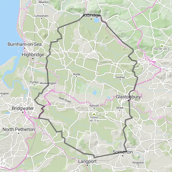 Map miniature of "The Somerset Experience" cycling inspiration in Dorset and Somerset, United Kingdom. Generated by Tarmacs.app cycling route planner