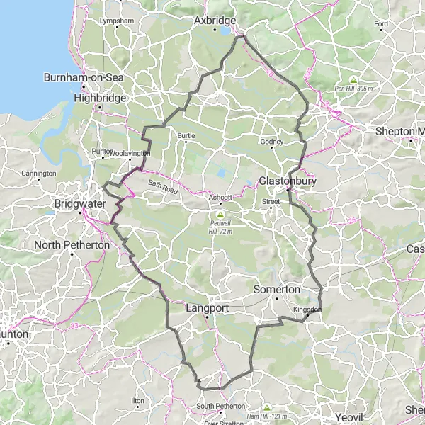 Map miniature of "Cheddar and Beyond" cycling inspiration in Dorset and Somerset, United Kingdom. Generated by Tarmacs.app cycling route planner