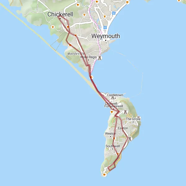 Map miniature of "Discover the Charm of Portland" cycling inspiration in Dorset and Somerset, United Kingdom. Generated by Tarmacs.app cycling route planner