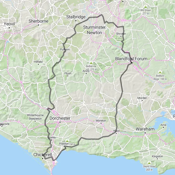 Map miniature of "Challenge Yourself on a Cycling Marathon" cycling inspiration in Dorset and Somerset, United Kingdom. Generated by Tarmacs.app cycling route planner