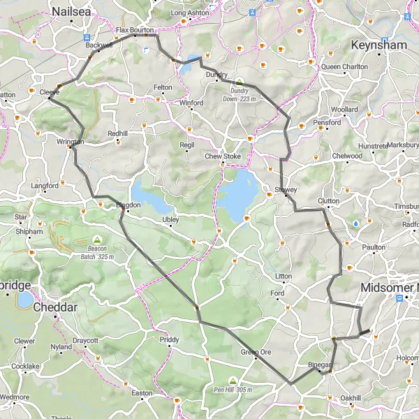 Map miniature of "Scenic Beauty and Quaint Villages" cycling inspiration in Dorset and Somerset, United Kingdom. Generated by Tarmacs.app cycling route planner