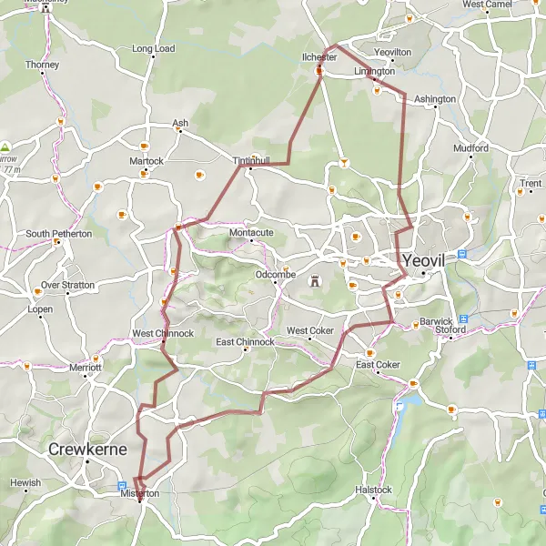 Map miniature of "The Gravel Adventure" cycling inspiration in Dorset and Somerset, United Kingdom. Generated by Tarmacs.app cycling route planner