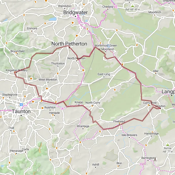 Map miniature of "Curry Rivel Gravel Adventure" cycling inspiration in Dorset and Somerset, United Kingdom. Generated by Tarmacs.app cycling route planner