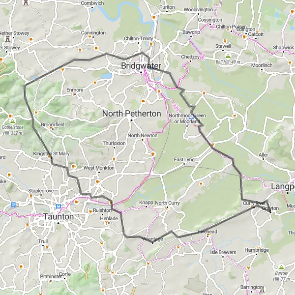 Map miniature of "The Somerset Countryside Loop" cycling inspiration in Dorset and Somerset, United Kingdom. Generated by Tarmacs.app cycling route planner