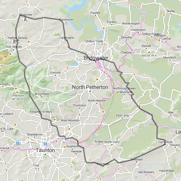 Map miniature of "The Fiorhead Road Loop" cycling inspiration in Dorset and Somerset, United Kingdom. Generated by Tarmacs.app cycling route planner