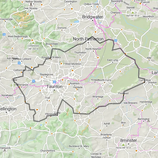 Map miniature of "The North Petherton Loop" cycling inspiration in Dorset and Somerset, United Kingdom. Generated by Tarmacs.app cycling route planner