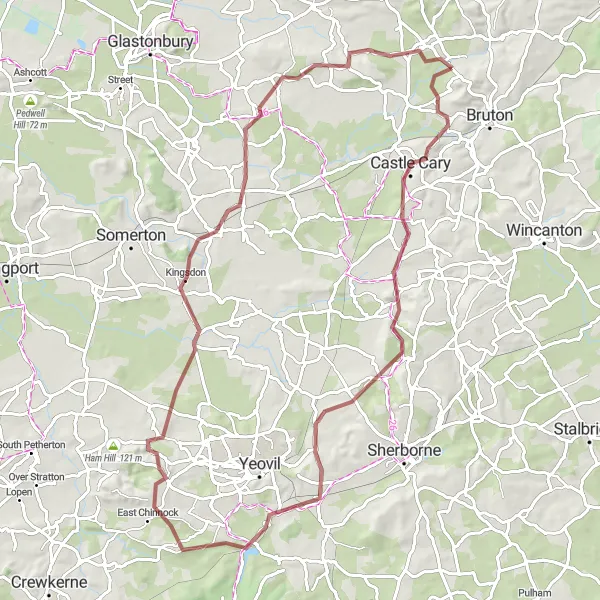 Map miniature of "Cadbury Hill Gravel Expedition" cycling inspiration in Dorset and Somerset, United Kingdom. Generated by Tarmacs.app cycling route planner