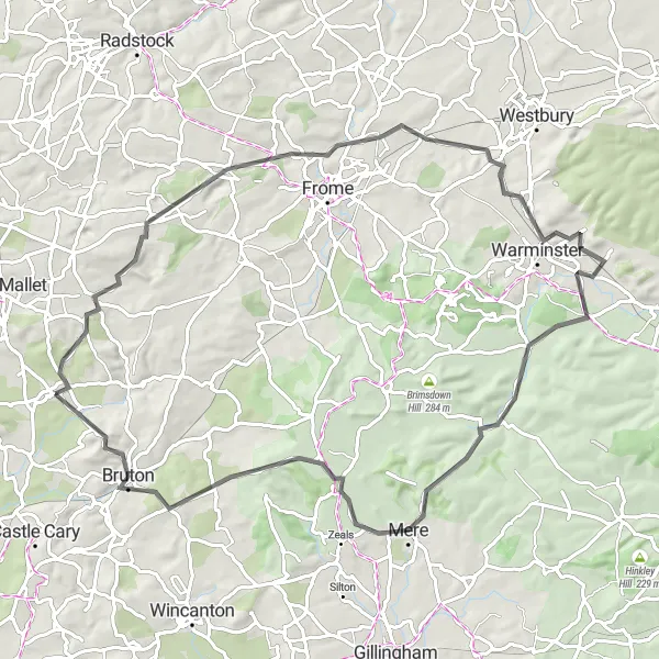 Map miniature of "Small Down Knoll Road Adventure" cycling inspiration in Dorset and Somerset, United Kingdom. Generated by Tarmacs.app cycling route planner