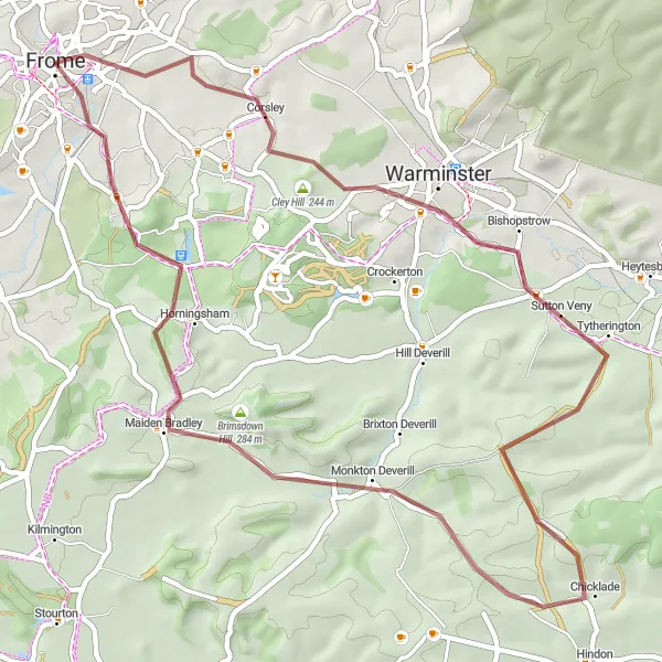 Map miniature of "Chapmanslade Circuit" cycling inspiration in Dorset and Somerset, United Kingdom. Generated by Tarmacs.app cycling route planner