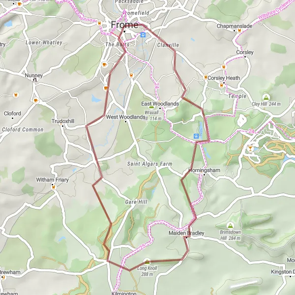 Map miniature of "Little Knoll Loop" cycling inspiration in Dorset and Somerset, United Kingdom. Generated by Tarmacs.app cycling route planner