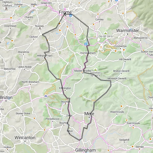 Map miniature of "Longleat Discovery" cycling inspiration in Dorset and Somerset, United Kingdom. Generated by Tarmacs.app cycling route planner