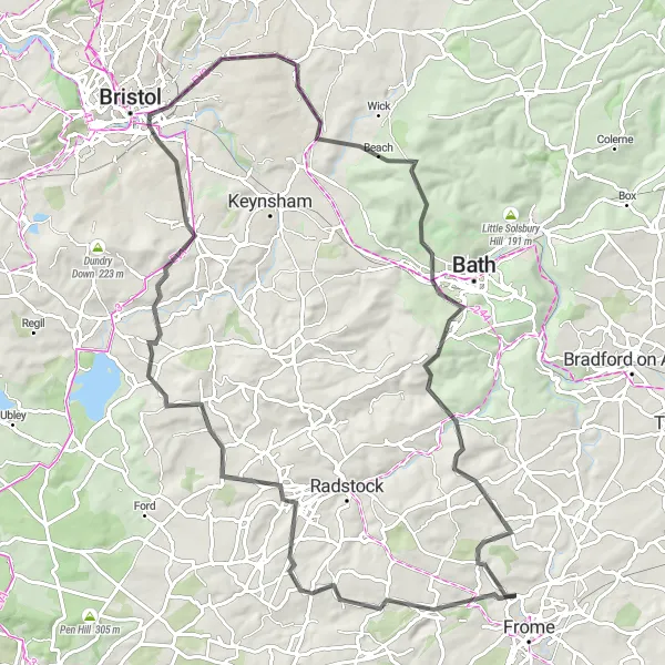 Map miniature of "Incredible Hills Challenge" cycling inspiration in Dorset and Somerset, United Kingdom. Generated by Tarmacs.app cycling route planner