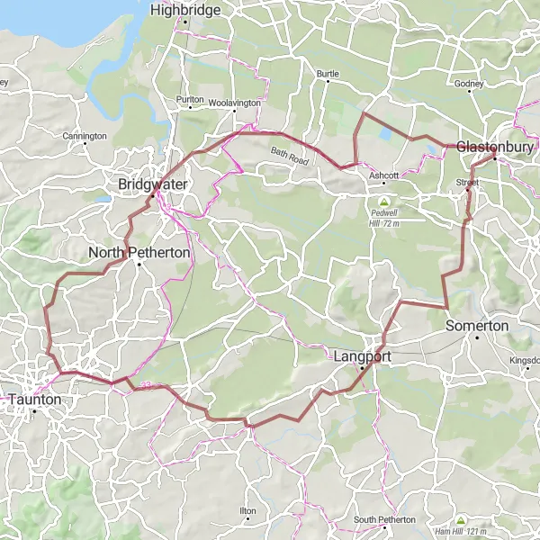 Map miniature of "Gravel Adventure through Somerset" cycling inspiration in Dorset and Somerset, United Kingdom. Generated by Tarmacs.app cycling route planner