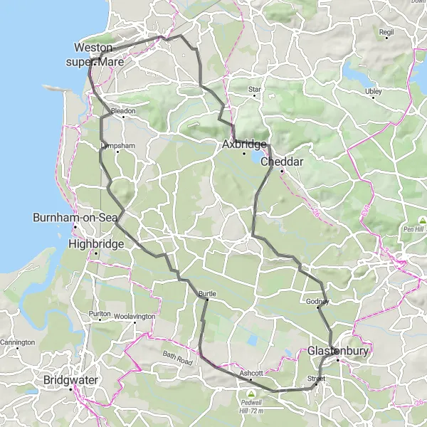 Map miniature of "Exploring Somerset" cycling inspiration in Dorset and Somerset, United Kingdom. Generated by Tarmacs.app cycling route planner