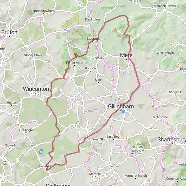 Map miniature of "Gravel Adventure through Rural Landscapes" cycling inspiration in Dorset and Somerset, United Kingdom. Generated by Tarmacs.app cycling route planner