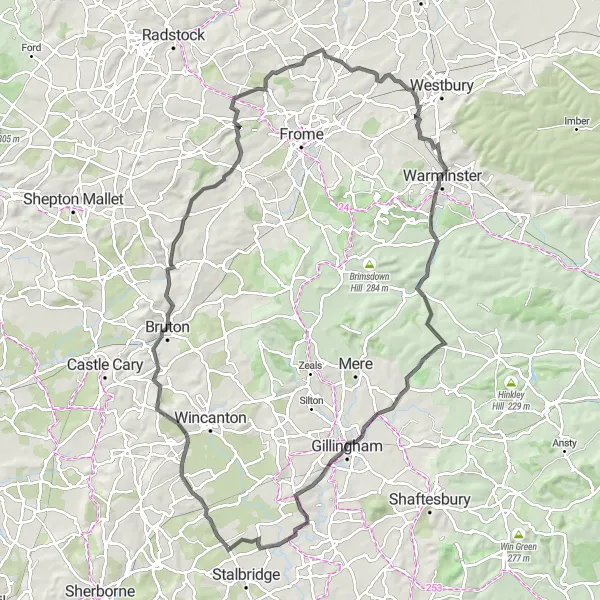 Map miniature of "Henstridge Ultimate Road Cycling Challenge: Rudge Ride" cycling inspiration in Dorset and Somerset, United Kingdom. Generated by Tarmacs.app cycling route planner