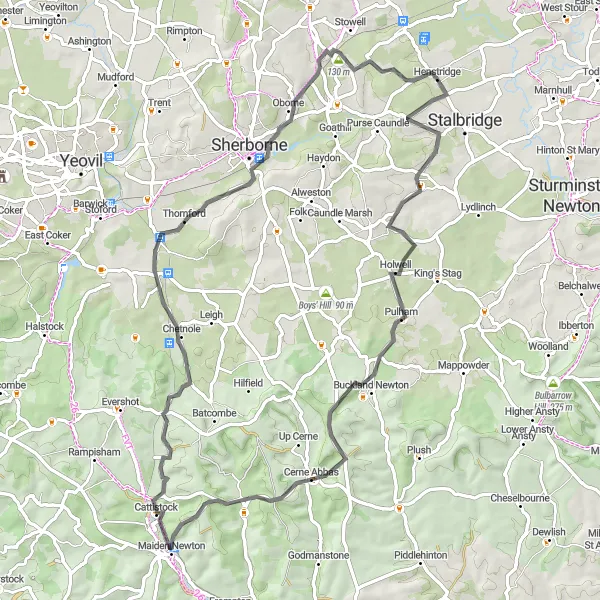 Map miniature of "Giant Views and Remarkable Landmarks" cycling inspiration in Dorset and Somerset, United Kingdom. Generated by Tarmacs.app cycling route planner