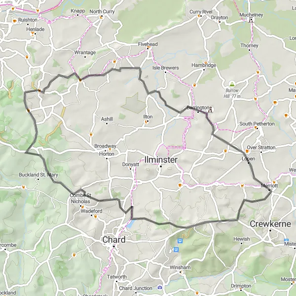 Map miniature of "Chaffcombe Loop" cycling inspiration in Dorset and Somerset, United Kingdom. Generated by Tarmacs.app cycling route planner