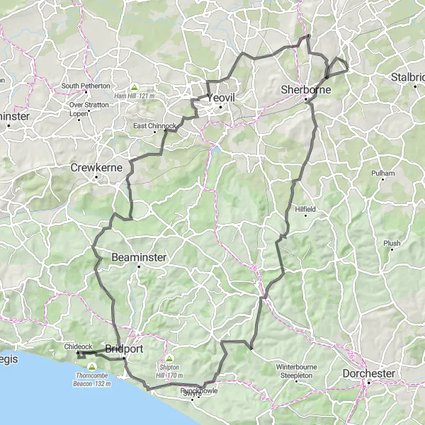 Map miniature of "Discover the Hills of Dorset and Somerset" cycling inspiration in Dorset and Somerset, United Kingdom. Generated by Tarmacs.app cycling route planner