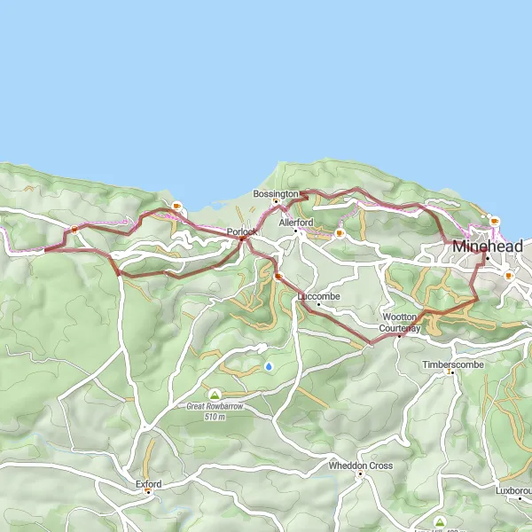 Map miniature of "The Exmoor Gravel Climb" cycling inspiration in Dorset and Somerset, United Kingdom. Generated by Tarmacs.app cycling route planner