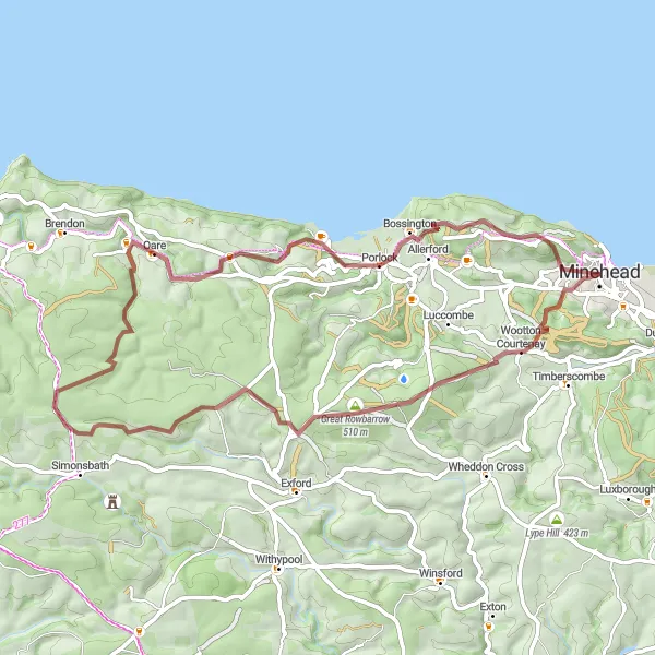 Map miniature of "Scenic Gravel Excursion" cycling inspiration in Dorset and Somerset, United Kingdom. Generated by Tarmacs.app cycling route planner