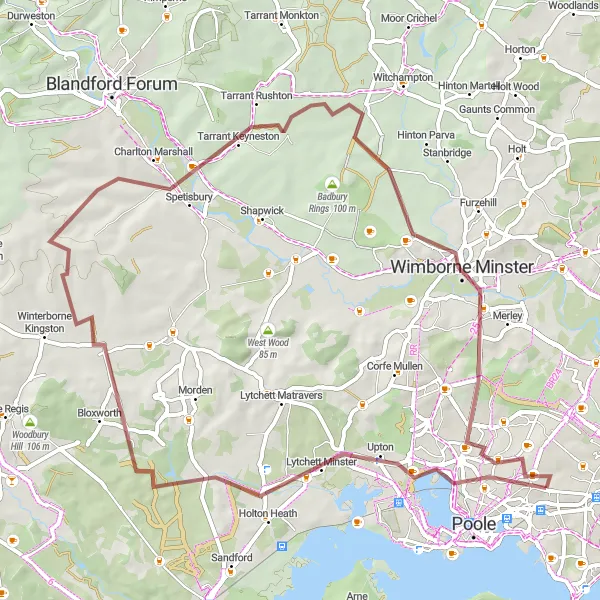 Map miniature of "The Upton Adventure" cycling inspiration in Dorset and Somerset, United Kingdom. Generated by Tarmacs.app cycling route planner