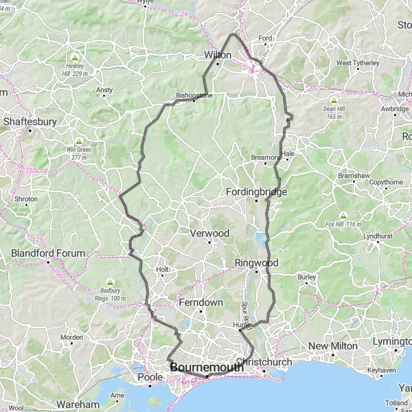 Map miniature of "The Road Cycling Adventure" cycling inspiration in Dorset and Somerset, United Kingdom. Generated by Tarmacs.app cycling route planner