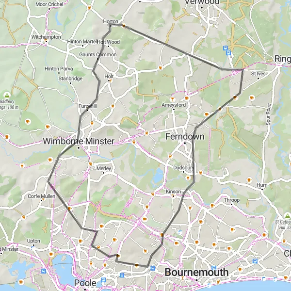 Map miniature of "Seaview and Foliage Circuit" cycling inspiration in Dorset and Somerset, United Kingdom. Generated by Tarmacs.app cycling route planner