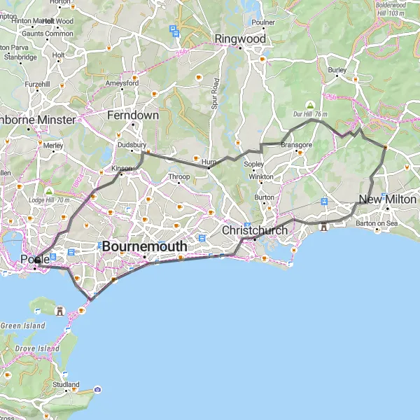 Map miniature of "The Coastal Retreat" cycling inspiration in Dorset and Somerset, United Kingdom. Generated by Tarmacs.app cycling route planner