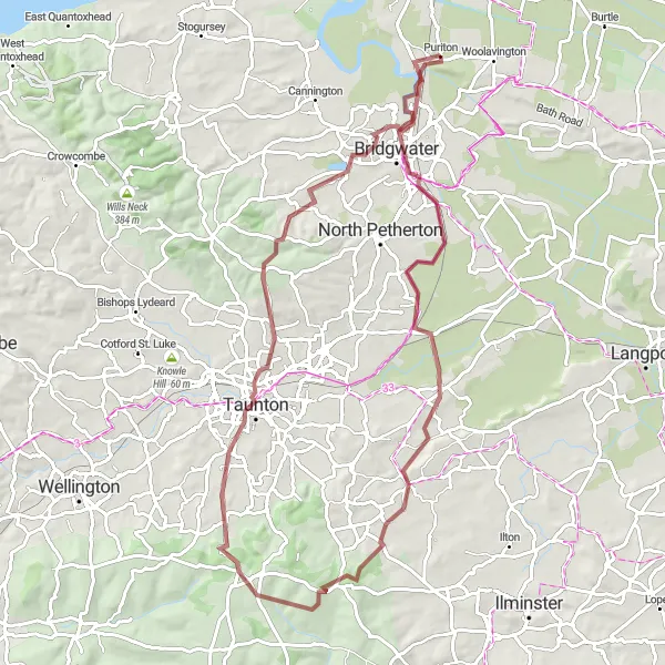 Map miniature of "Somerset Gravel Adventure" cycling inspiration in Dorset and Somerset, United Kingdom. Generated by Tarmacs.app cycling route planner