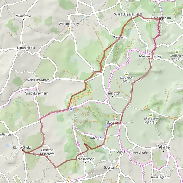 Map miniature of "Redlynch Gravel Loop" cycling inspiration in Dorset and Somerset, United Kingdom. Generated by Tarmacs.app cycling route planner
