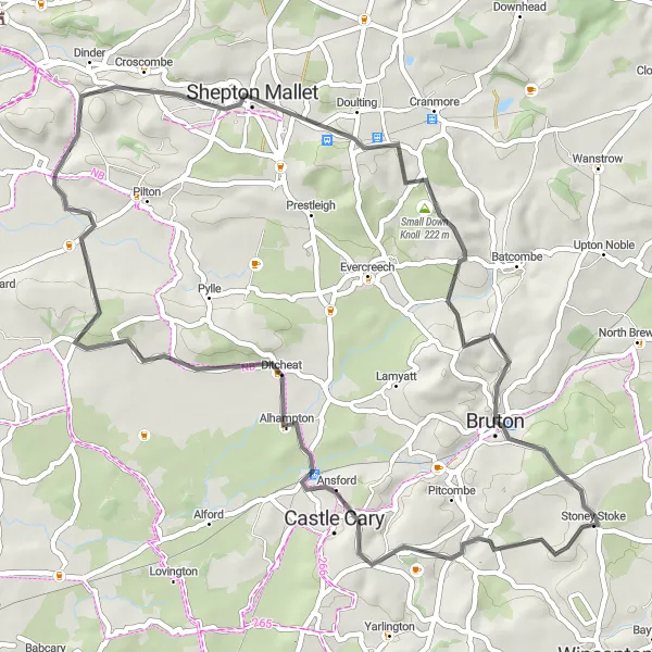 Map miniature of "Redlynch - Lodge Hill Viewpoint - Pennard Hill" cycling inspiration in Dorset and Somerset, United Kingdom. Generated by Tarmacs.app cycling route planner