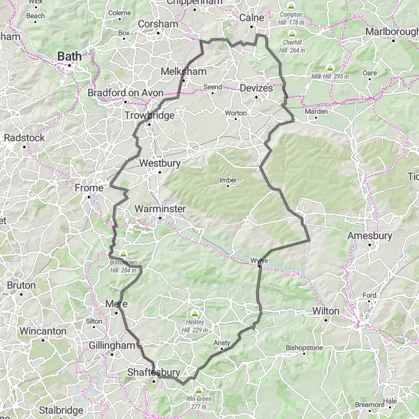 Map miniature of "Challenging Road Loop through Dorset and Somerset" cycling inspiration in Dorset and Somerset, United Kingdom. Generated by Tarmacs.app cycling route planner