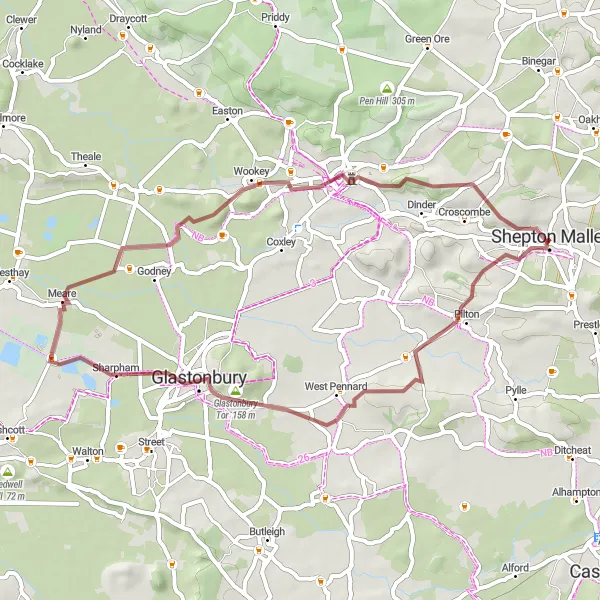 Map miniature of "The Gravel Grand Tour" cycling inspiration in Dorset and Somerset, United Kingdom. Generated by Tarmacs.app cycling route planner