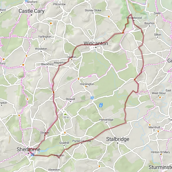 Map miniature of "Sherborne to Charlton Horethorne Gravel Route" cycling inspiration in Dorset and Somerset, United Kingdom. Generated by Tarmacs.app cycling route planner