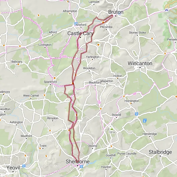 Map miniature of "Corton Denham and Sutton Montis Gravel Loop" cycling inspiration in Dorset and Somerset, United Kingdom. Generated by Tarmacs.app cycling route planner