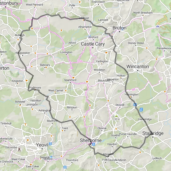 Map miniature of "Rolling Hills and Charming Villages" cycling inspiration in Dorset and Somerset, United Kingdom. Generated by Tarmacs.app cycling route planner