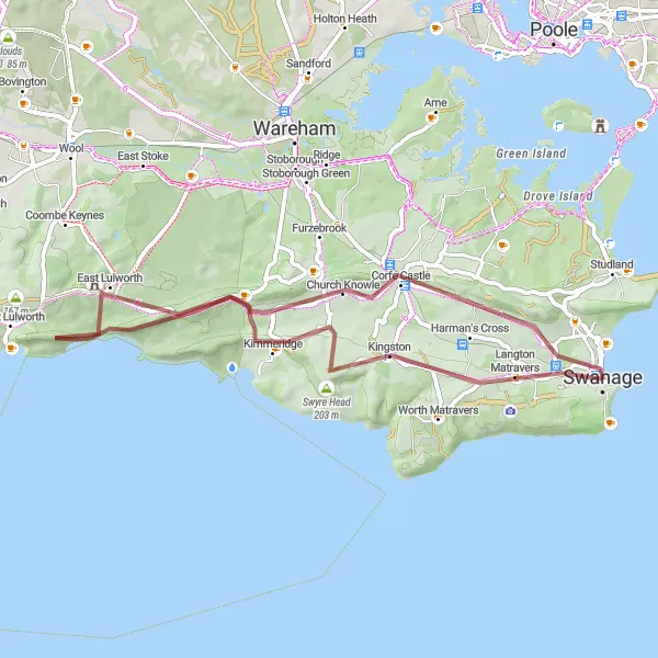 Map miniature of "Gravel Adventure in Dorset" cycling inspiration in Dorset and Somerset, United Kingdom. Generated by Tarmacs.app cycling route planner