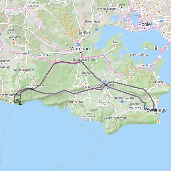 Map miniature of "Scenic Road Cycling Route" cycling inspiration in Dorset and Somerset, United Kingdom. Generated by Tarmacs.app cycling route planner