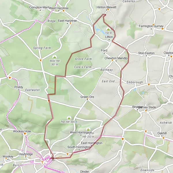 Map miniature of "Wells Loop" cycling inspiration in Dorset and Somerset, United Kingdom. Generated by Tarmacs.app cycling route planner