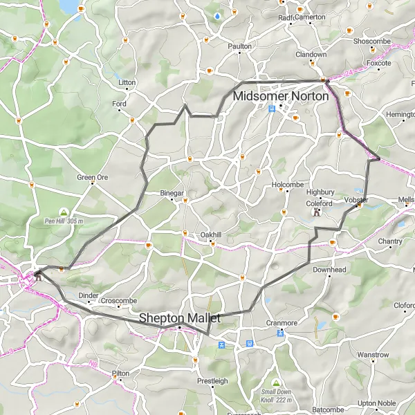 Map miniature of "Wells and Beyond" cycling inspiration in Dorset and Somerset, United Kingdom. Generated by Tarmacs.app cycling route planner