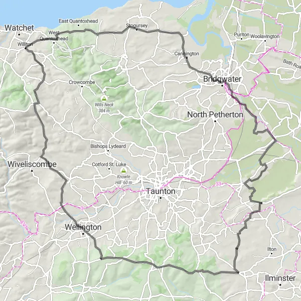 Map miniature of "The Somerset Explorer" cycling inspiration in Dorset and Somerset, United Kingdom. Generated by Tarmacs.app cycling route planner