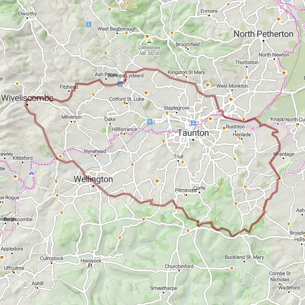 Map miniature of "Quantock Gravel Adventure" cycling inspiration in Dorset and Somerset, United Kingdom. Generated by Tarmacs.app cycling route planner