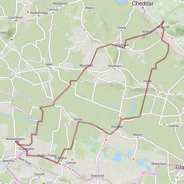 Map miniature of "Countryside Retreat" cycling inspiration in Dorset and Somerset, United Kingdom. Generated by Tarmacs.app cycling route planner