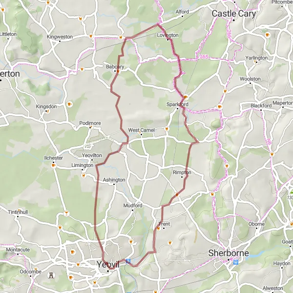 Map miniature of "Yeovil Gravel Adventure" cycling inspiration in Dorset and Somerset, United Kingdom. Generated by Tarmacs.app cycling route planner