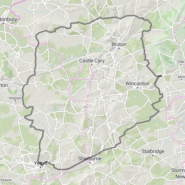 Map miniature of "Yeovil to Bradford Abbas Challenge" cycling inspiration in Dorset and Somerset, United Kingdom. Generated by Tarmacs.app cycling route planner